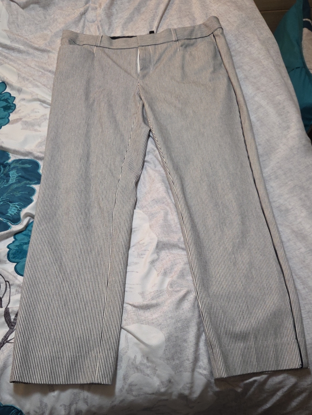 Banana Republic White and Black Pinstripe Trousers
